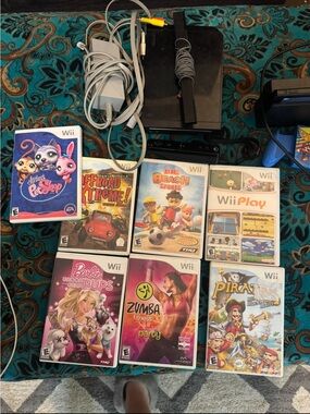 Nintendo Black Wii Console Bundle with Assorted Game Cases